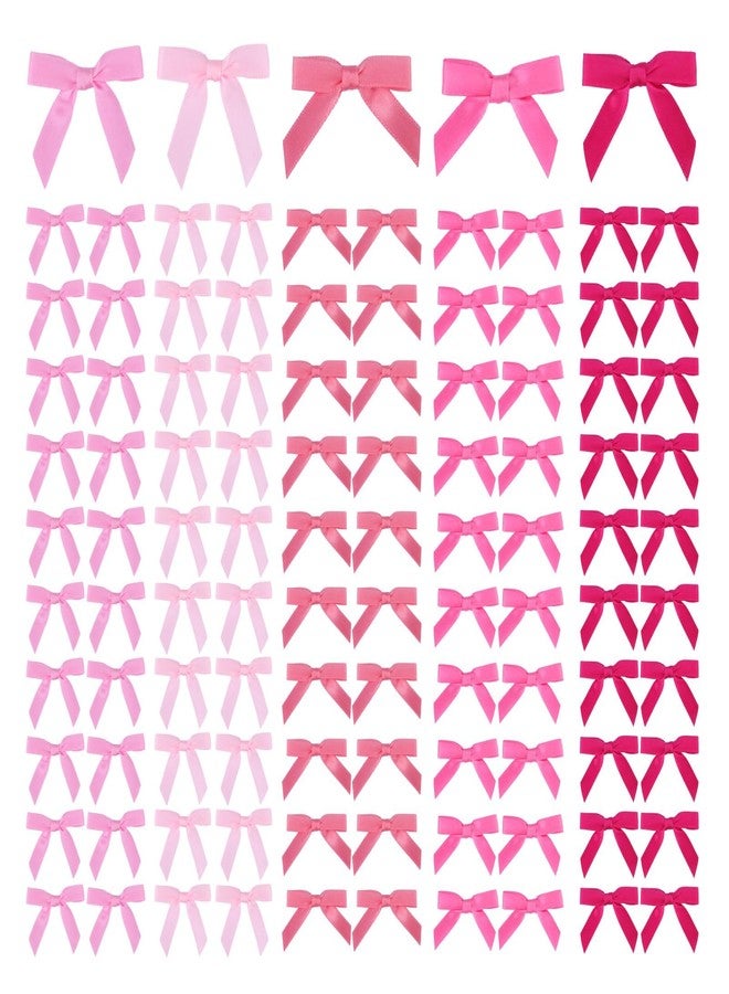 Meseey 100 Pcs 1.5 Inches Premade Craft Bows Self Adhesive Pink Hot Pink Valentines Satin Ribbon Bows for Treat Bags Gift Wrapping Basket Wedding Baby Shower Brithday Party(Pink Set) - Image 1